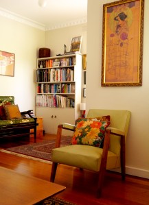 Looking into our 'reading nook'. Charles Rennie Mackintosh print above mid-century chair