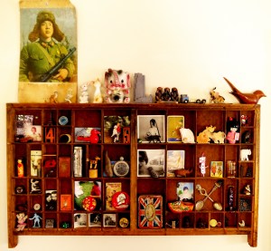 Our printers tray full of bits and bobs; including objects found on our travels and family memorabilia